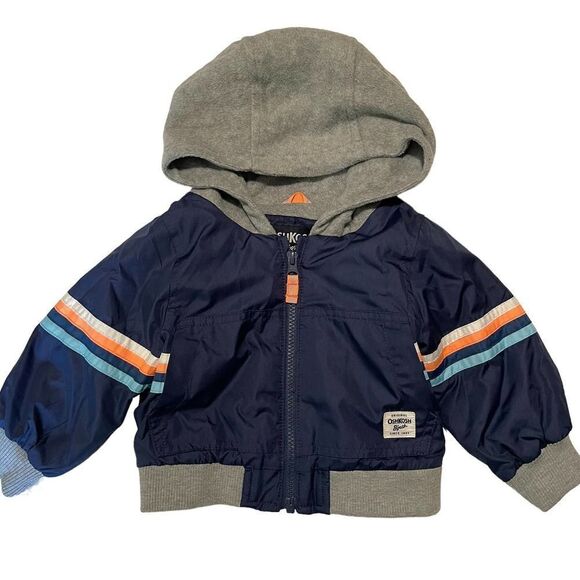 Oshkosh navy striped varsity bomber jacket 6-12mo - Picture 1 of 7